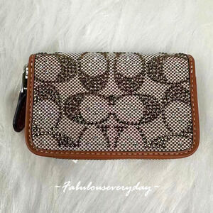 Coach Essential Small Zip Around Card Case In Crystal Signature Jacquard CX244
